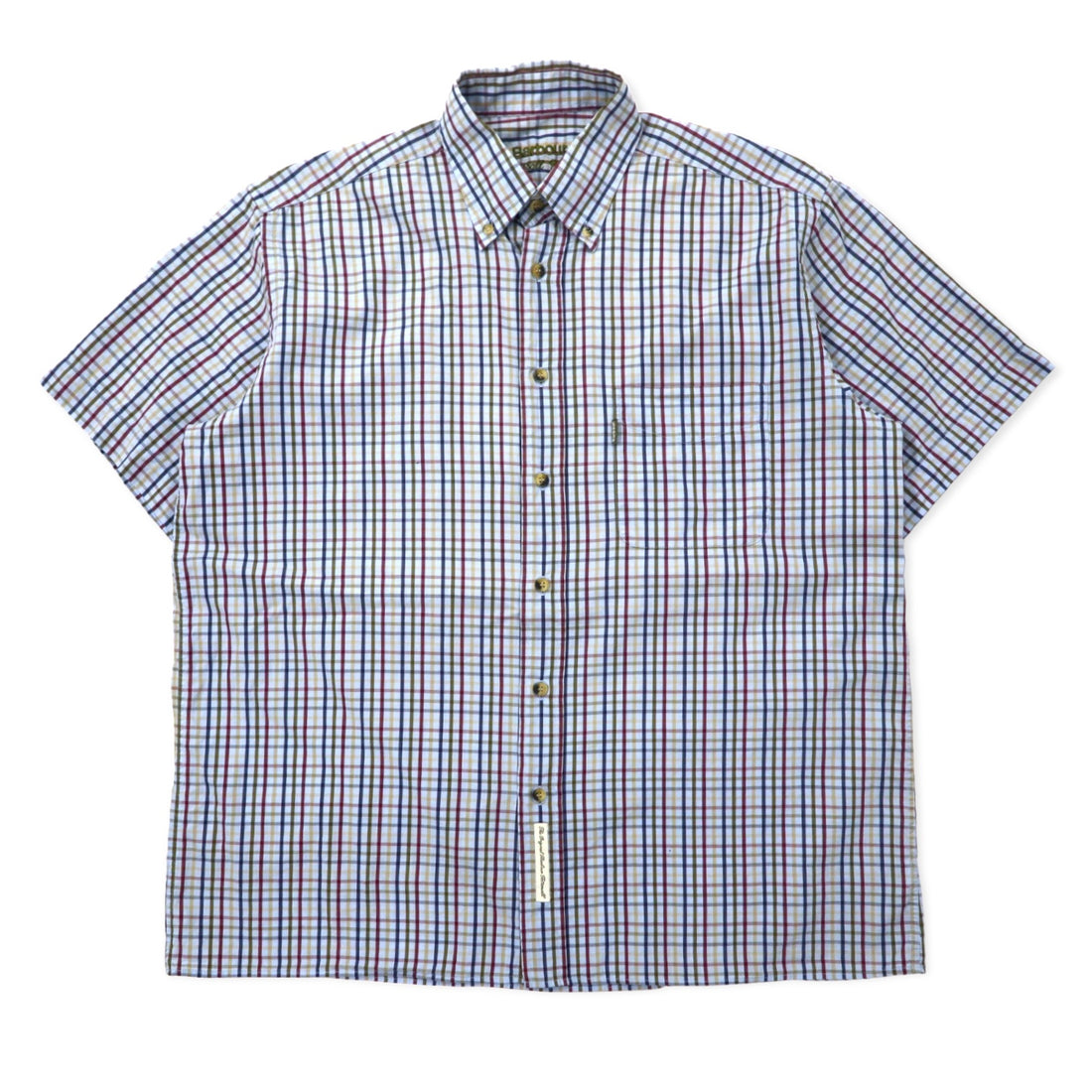 日本然リトテ-古着オンライン-Barbour 半袖 ボタンダウンシャツ L ブルー チェック コットン ポルトガル製-Barbour Short Sleeve Button-down Shirts L Blue Checked Cotton Portugal Made