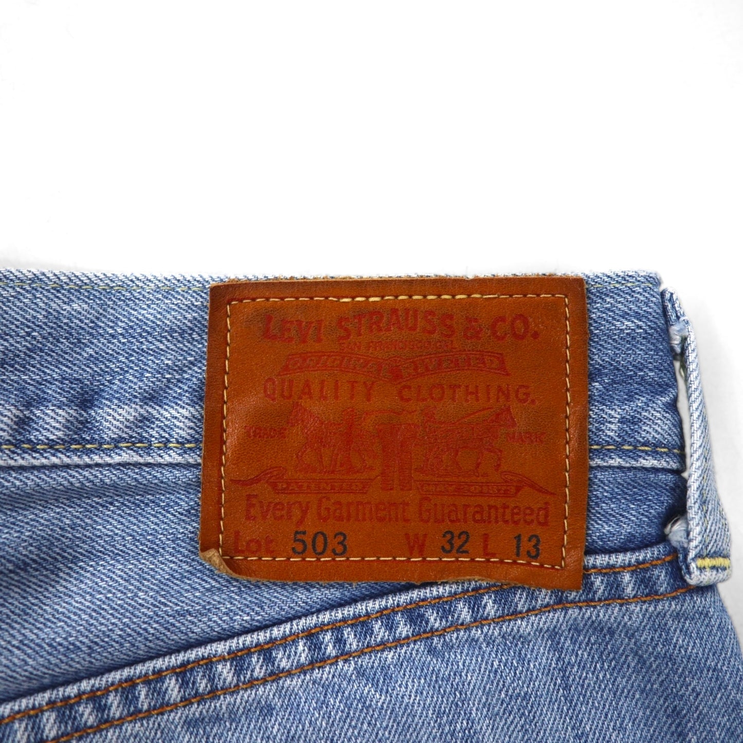 Levi's 503 ショート デニムパンツ ハーフパンツ Ｍ インディゴ ブルー レザーパッチ ジッパーフライ 503-0035