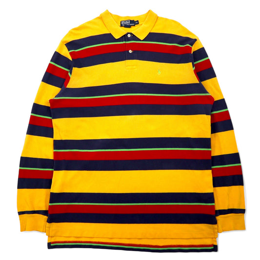 日本然リトテ-古着オンライン-Polo by Ralph Lauren 90年代 長袖ポロシャツ ラガーシャツ XL イエロー ボーダー コットン スモールポニー 刺繍 ボリビア製-Polo by Ralph Lauren 90's Long Sleeve Polo Shirt Rugby Shirt XL Yellow Striped Cotton Small Pony Embroidery Bolivia Made