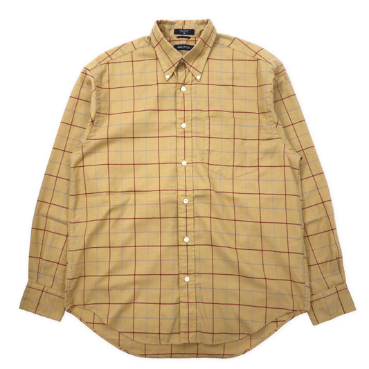 日本然リトテ-古着オンライン-NAUTICA ビッグサイズ ボタンダウンシャツ M ベージュ チェック コットン-NAUTICA Big Size Button-Down Shirts M Beige Checked Cotton