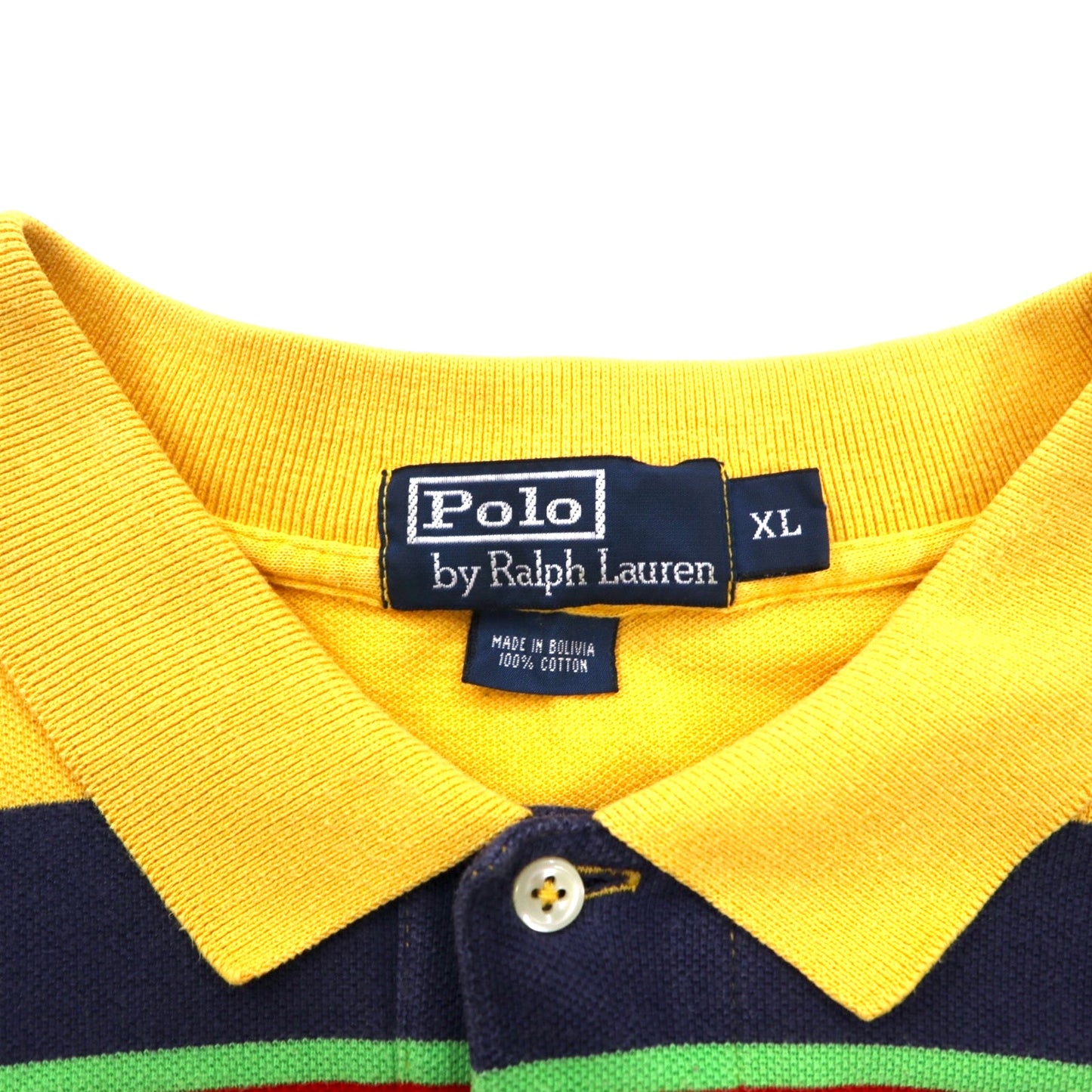 Polo by Ralph Lauren 90年代 長袖ポロシャツ ラガーシャツ XL イエロー ボーダー コットン スモールポニー 刺繍 ボリビア製