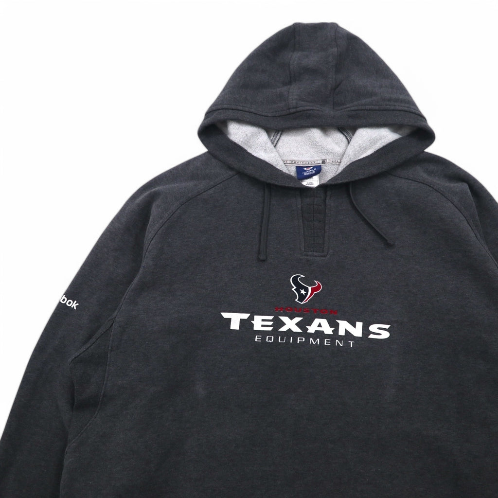 Reebok Pullover Hoodie 2XL Grey Fleece Lining Front Pocket NFL Houston Texans Big Size