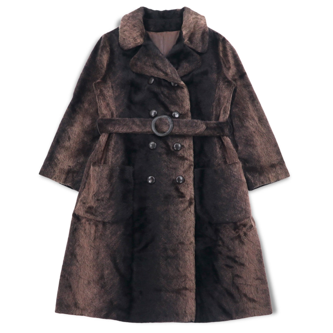 Vintage 60s Fur Coat Style by Fairmoor French 60s double-breasted fur coat FREE brown fur with belt