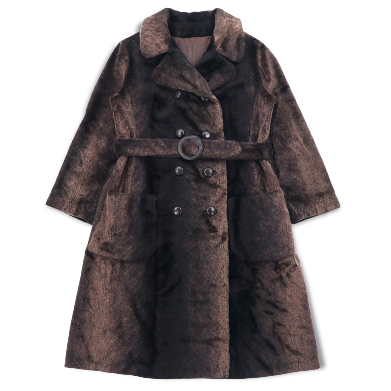 Vintage 60s Fur Coat Style by Fairmoor French 60s double-breasted fur coat FREE brown fur with belt