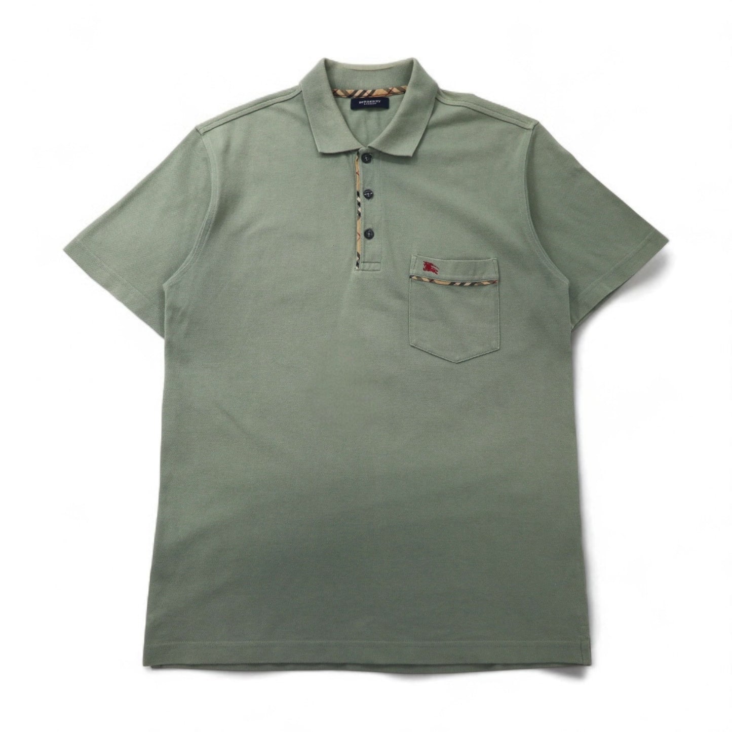 BURBERRY Polo Shirt, Size L, Khaki Cotton, Pique, Chest Pocket, One-Point Logo Embroidery