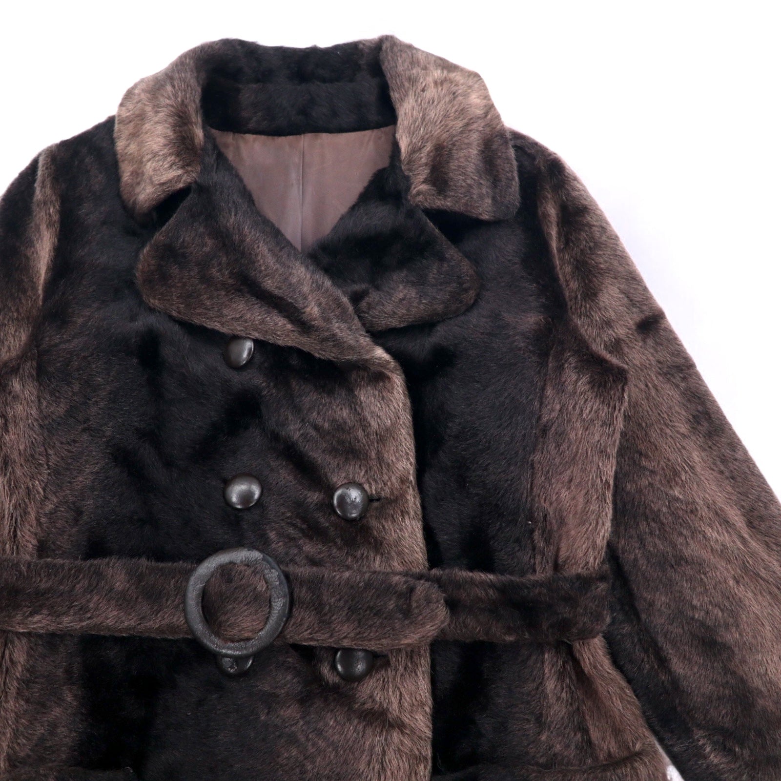 Vintage 60s Fur Coat Style by Fairmoor French 60s double-breasted fur coat FREE brown fur with belt