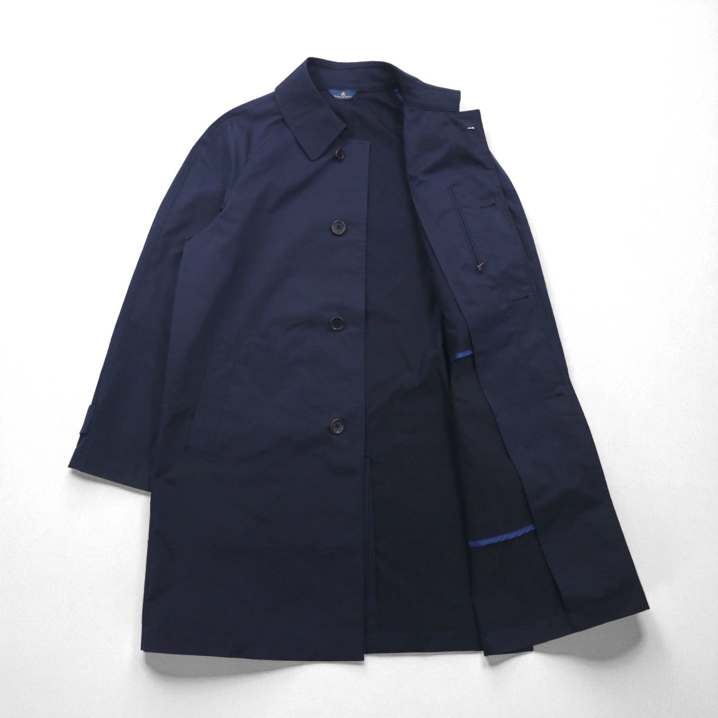 Brooks Brothers Balmacaan Trench Coat, Large, Navy, with Hidden Button and Chin Strap