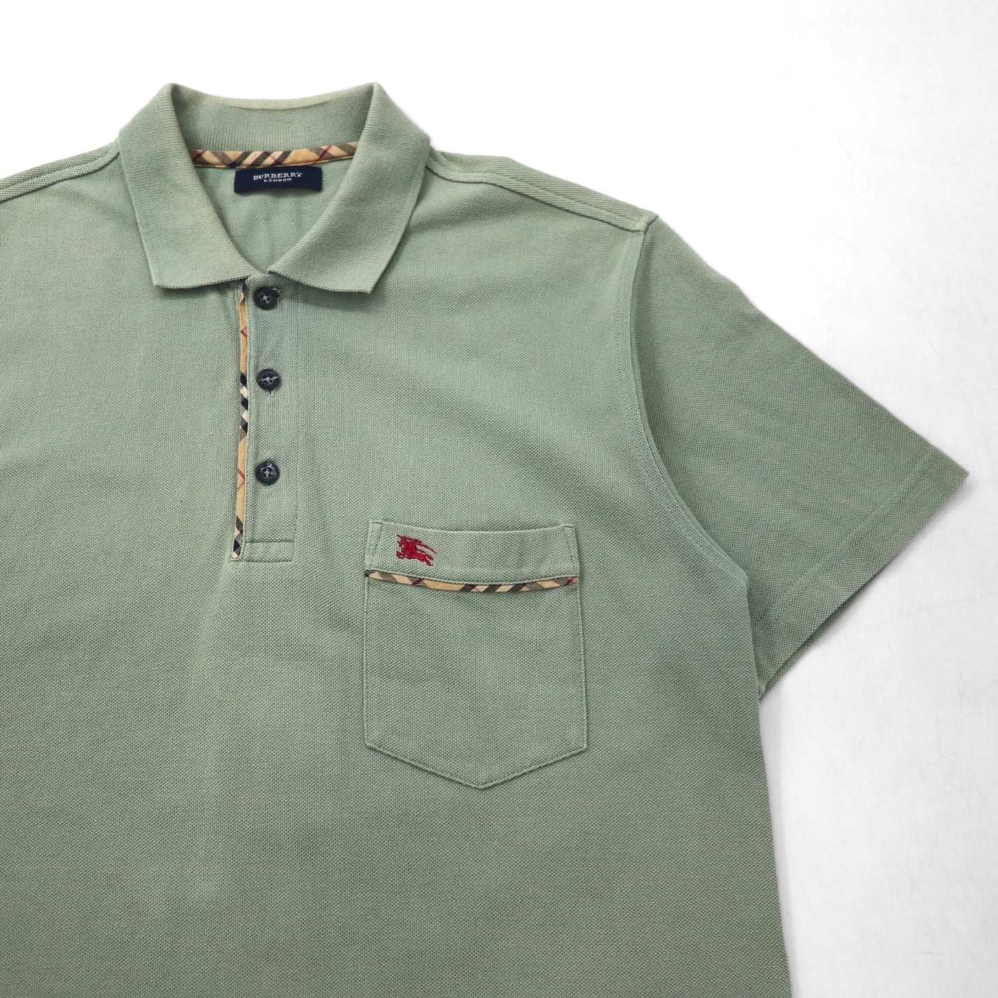BURBERRY Polo Shirt, Size L, Khaki Cotton, Pique, Chest Pocket, One-Point Logo Embroidery