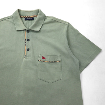 BURBERRY Polo Shirt, Size L, Khaki Cotton, Pique, Chest Pocket, One-Point Logo Embroidery