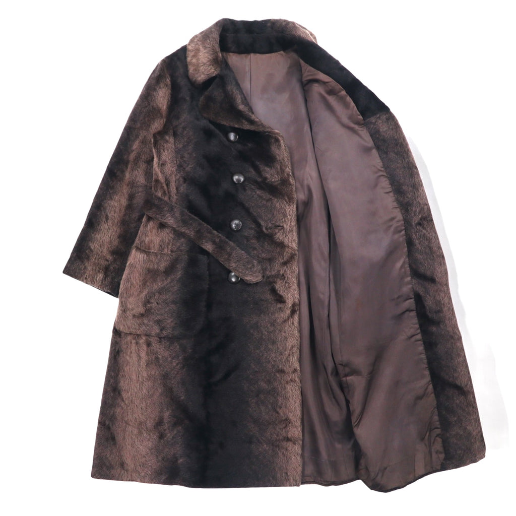 Vintage 60s Fur Coat Style by Fairmoor French 60s double-breasted fur coat FREE brown fur with belt
