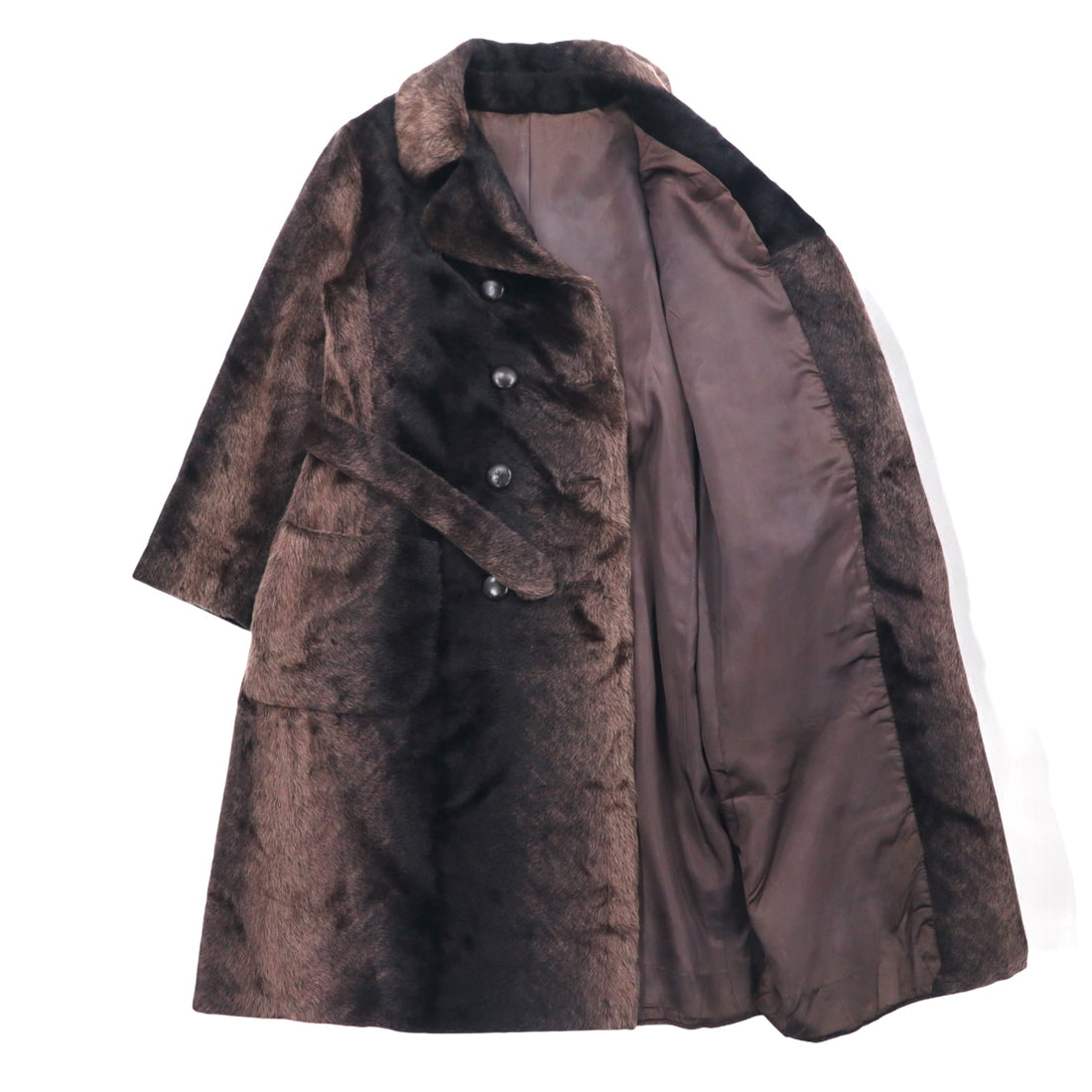 Vintage 60s Fur Coat Style by Fairmoor French 60s double-breasted fur coat FREE brown fur with belt