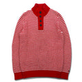 TOMMY HILFIGER ハーフボタン ワッフルニットセーター L レッド ボーダー ローゲージ