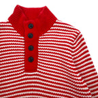 TOMMY HILFIGER ハーフボタン ワッフルニットセーター L レッド ボーダー ローゲージ