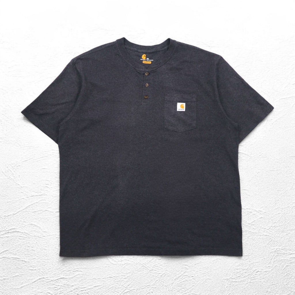 carhartt ヘンリーネック Tシャツ 2XL グレー ORIGINAL FIT 胸ポケット ビッグサイズ ホンジュラス製