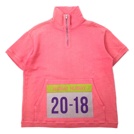 日本然リトテ-古着オンライン-HURRAY HURRAY 半袖 ハーフジップ スウェット Tシャツ FREE ピンク コットン Ekiden Half Zip Sweat C4031-1 日本製-HURRAY HURRAY Short Sleeve Half Zip Sweatshirt T-Shirt FREE Pink Cotton Ekiden Half Zip Sweat C4031-1 Japan Made