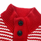 TOMMY HILFIGER ハーフボタン ワッフルニットセーター L レッド ボーダー ローゲージ