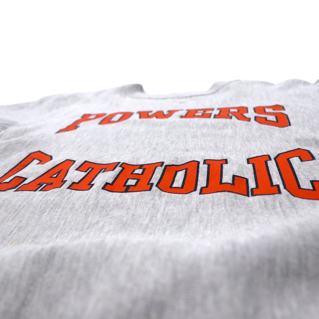 Made in USA 90s Gem SPORTSWEAR Reverse Weave Sweatshirt L Grey Cotton POWERS CATHOLIC Print