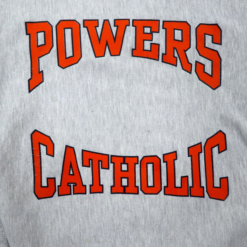 Made in USA 90s Gem SPORTSWEAR Reverse Weave Sweatshirt L Grey Cotton POWERS CATHOLIC Print