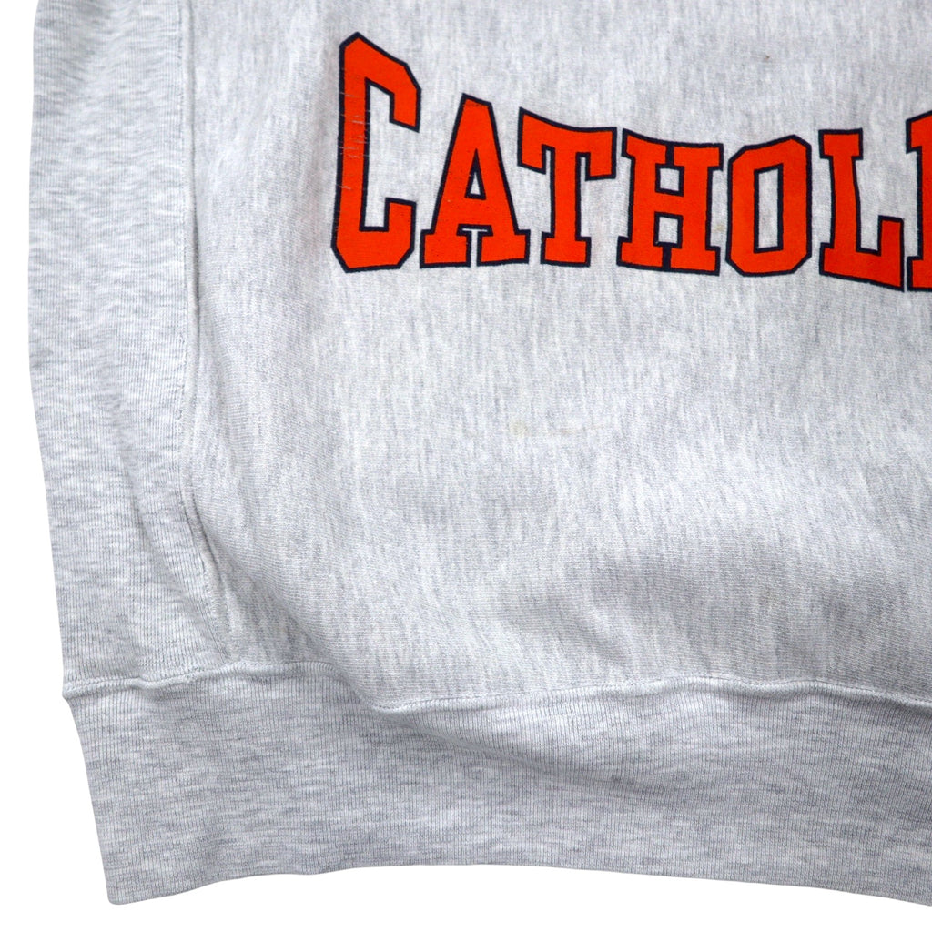 Made in USA 90s Gem SPORTSWEAR Reverse Weave Sweatshirt L Grey Cotton POWERS CATHOLIC Print