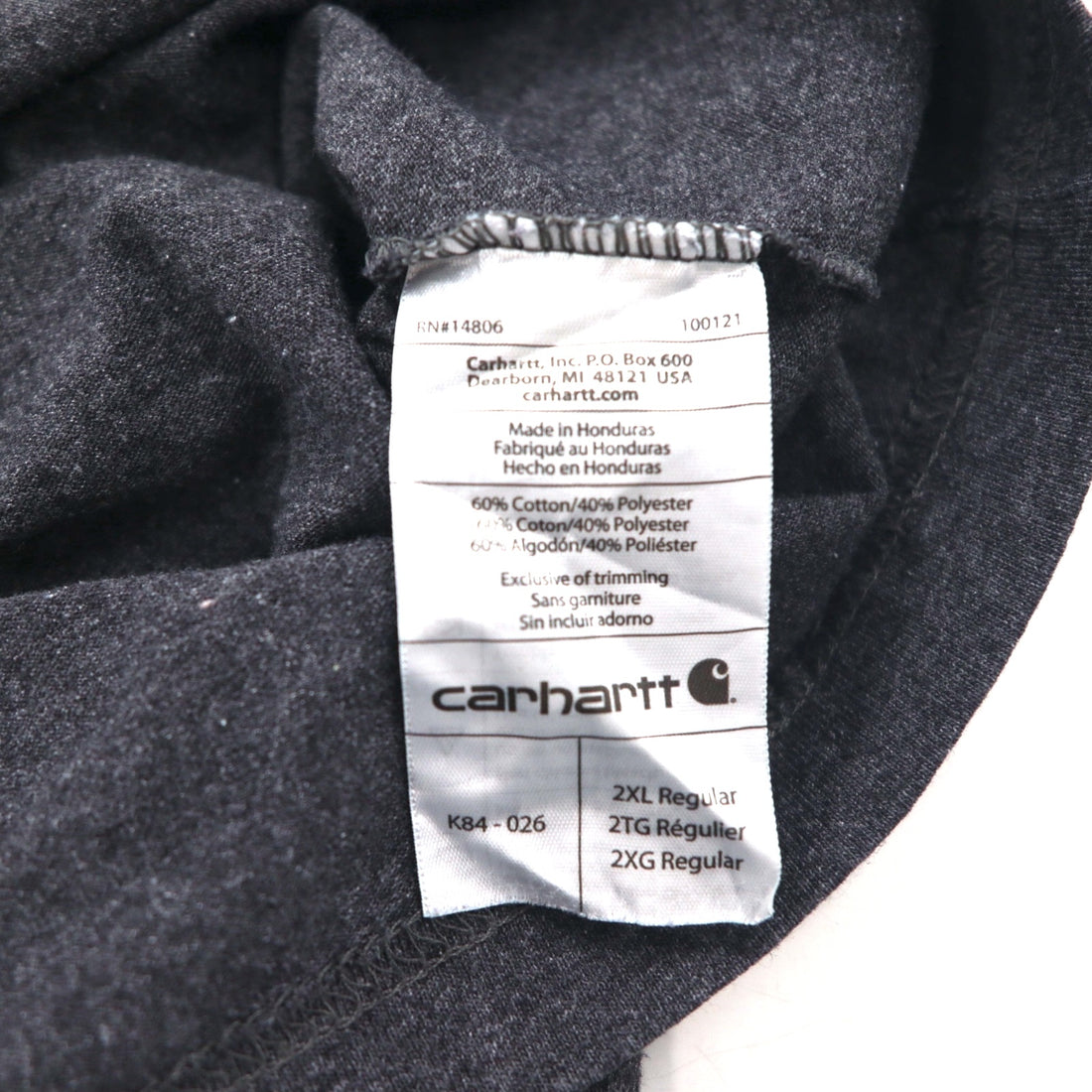 carhartt ヘンリーネック Tシャツ 2XL グレー ORIGINAL FIT 胸ポケット ビッグサイズ ホンジュラス製