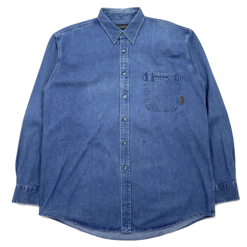 日本然リトテ-古着オンライン-Timberland 90年代 WEATHER GEAR デニムシャツ XL ブルー コットン ワンポイントロゴ 刺繍-Timberland 90's WEATHER GEAR Denim Shirt XL Blue Cotton One Point Logo Embroidery