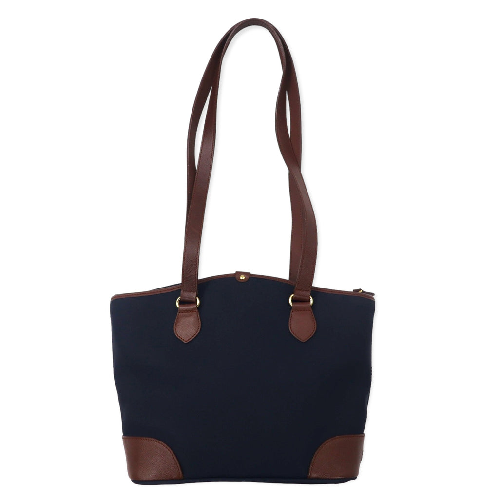 BURBERRY Old Tote Bag Shoulder Bag Navy Nylon Saffiano PVC Nova Check Logo Plate