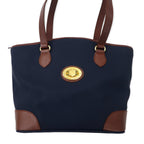 BURBERRY Old Tote Bag Shoulder Bag Navy Nylon Saffiano PVC Nova Check Logo Plate