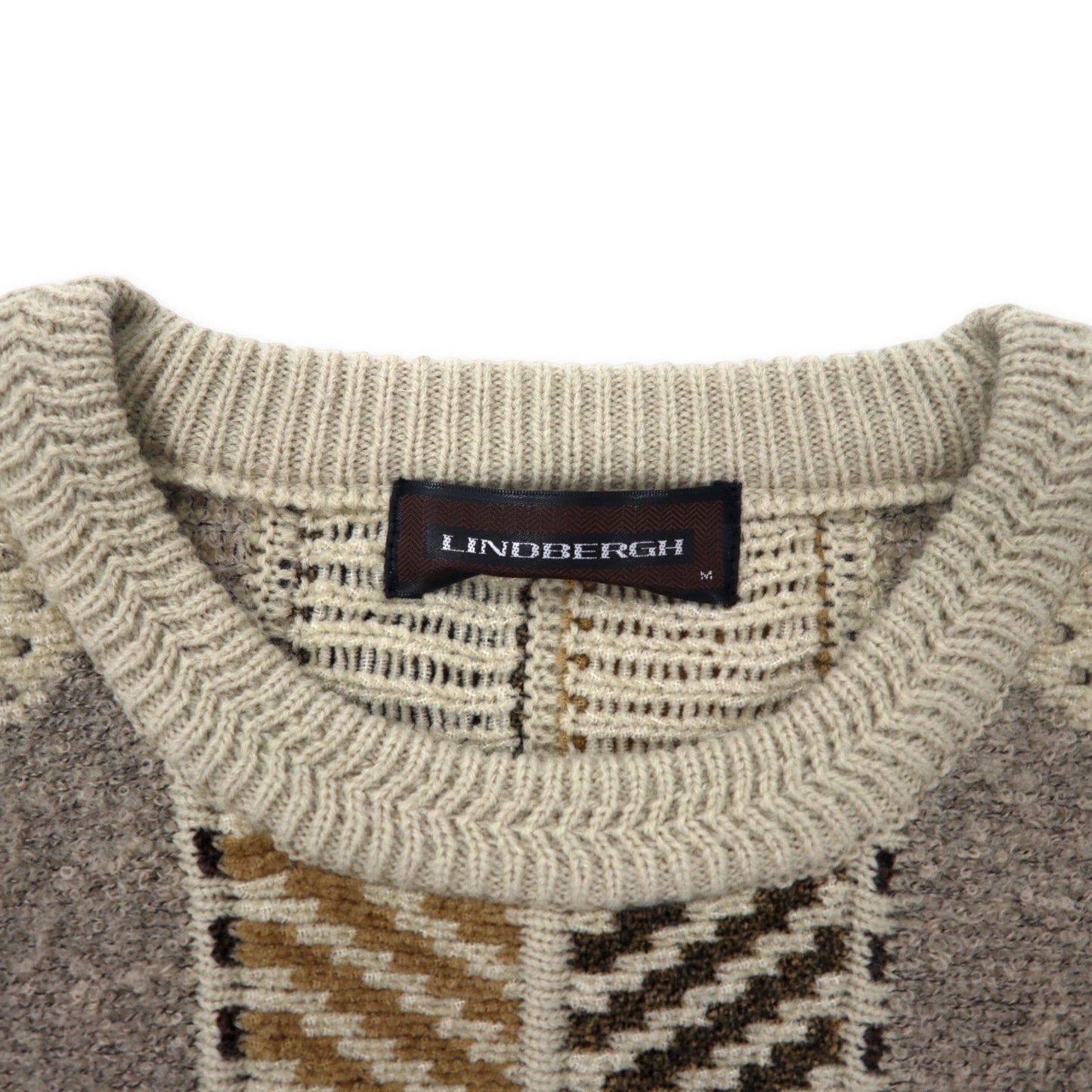 Lindbergh 3D Knit Sweater M Beige Acrylic Patterned Different 