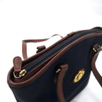 BURBERRY Old Tote Bag Shoulder Bag Navy Nylon Saffiano PVC Nova Check Logo Plate