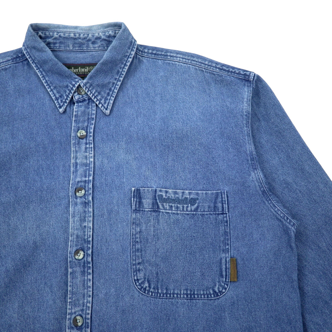 Timberland 90s WEATHER GEAR Denim Shirt XL Blue Cotton One Point Logo Embroidery