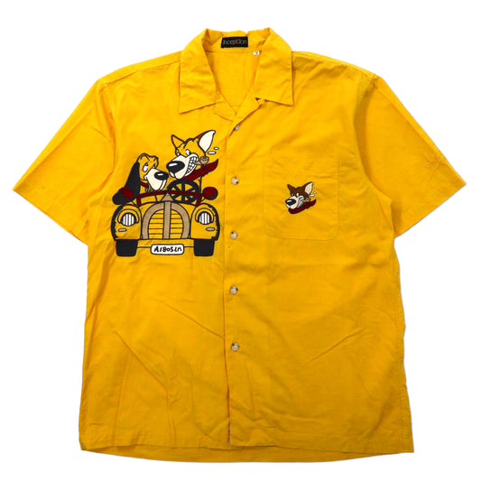 inception 半袖オープンカラーシャツ M イエロー コットン 犬 キャラクター刺繍 90年代 日本製