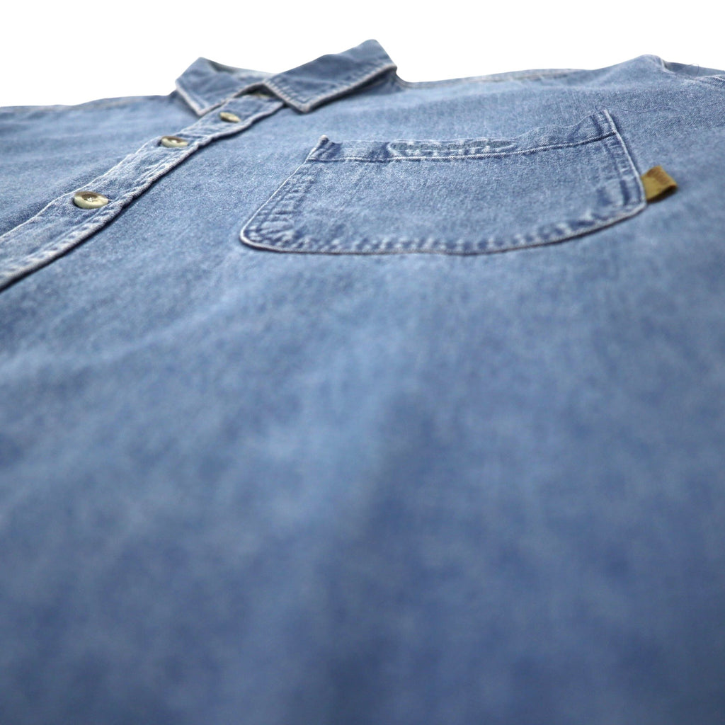 Timberland 90s WEATHER GEAR Denim Shirt XL Blue Cotton One Point Logo Embroidery
