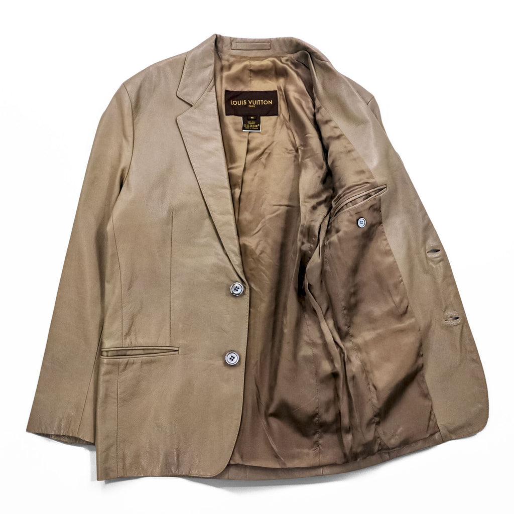 LOUIS VUITTON French calfskin 2B tailored jacket L beige cowhide leather LVJ authorized dealer