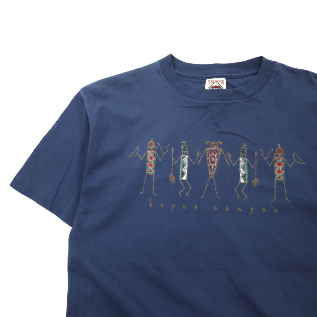 USA製 90年代 PRAIRIE MOUNTAIN インディアン プリント Tシャツ L ネイビー コットン bryce canyon