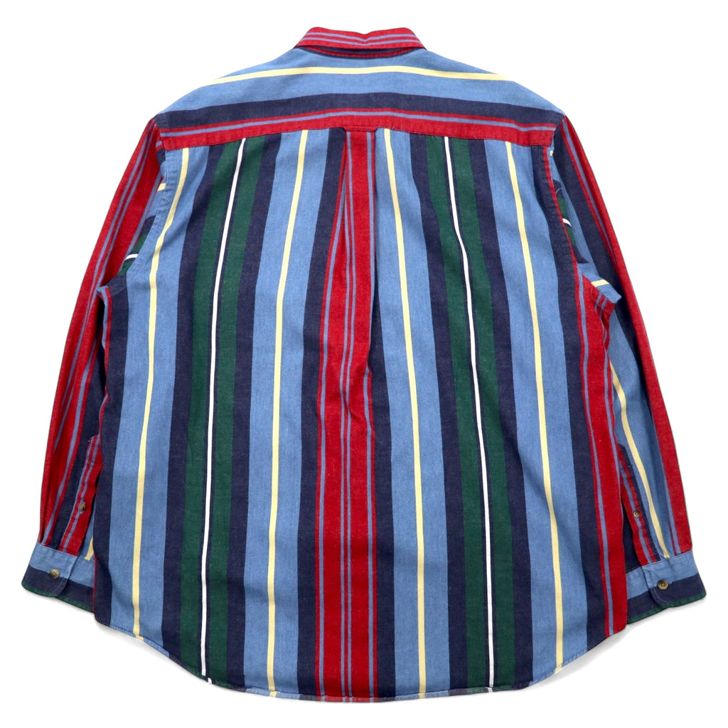 nautica USA made 90s multi-stripe button-down shirt, XL, blue, cotton, one-point embroidery