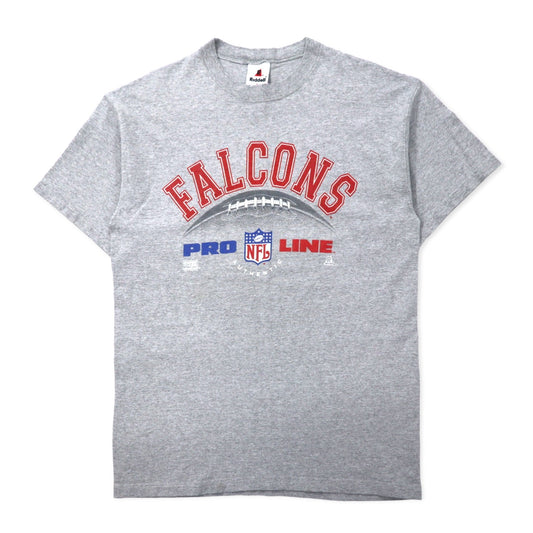 日本然リトテ-古着オンライン-USA製 90年代 Riddell NFL プリント Tシャツ L グレー コットン FALCONS ビッグサイズ-USA Made 90's Riddell NFL Print T-Shirt L Gray Cotton FALCONS Big Size