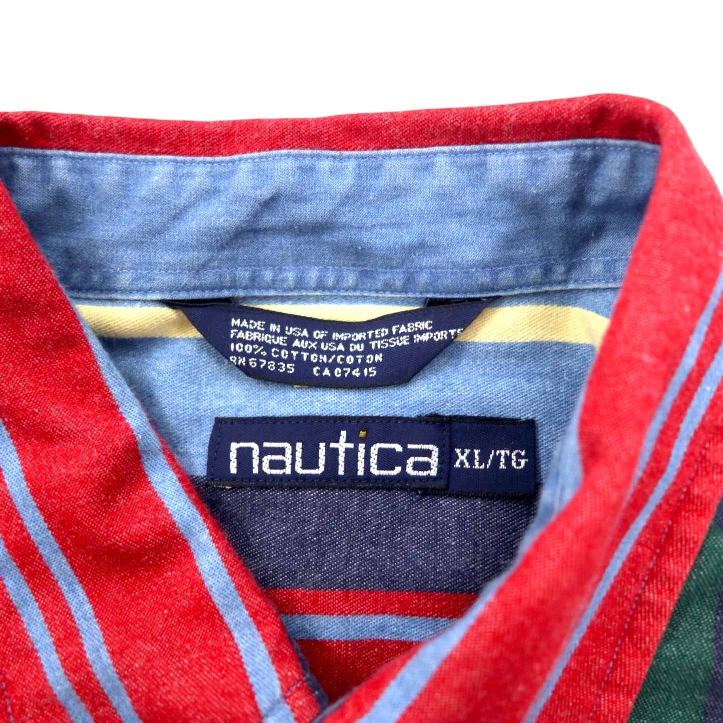 nautica USA製 90年代 マルチストライプ ボタンダウンシャツ XL ブルー コットン ワンポイント 刺繍