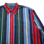 nautica USA made 90s multi-stripe button-down shirt, XL, blue, cotton, one-point embroidery
