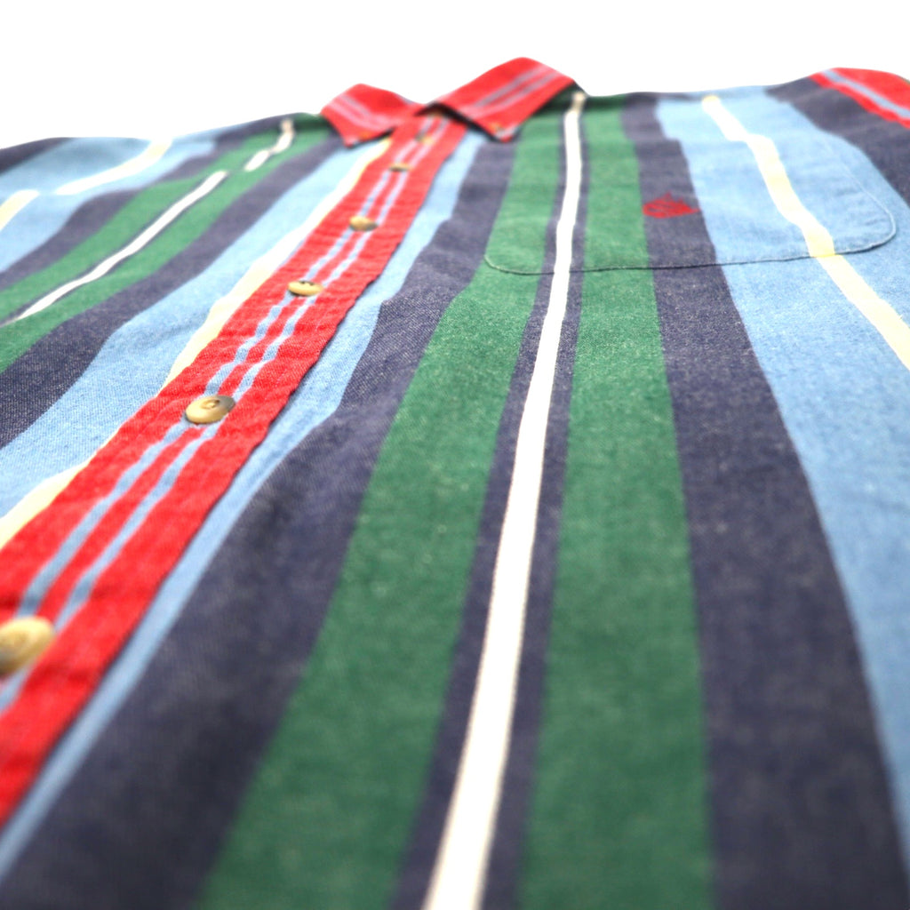 nautica USA made 90s multi-stripe button-down shirt, XL, blue, cotton, one-point embroidery