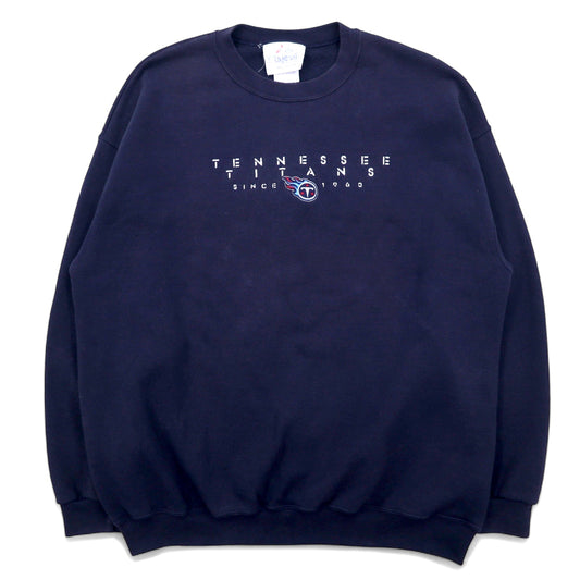 日本然リトテ-古着オンライン-majestic USA製 90年代 NFL 刺繍 スウェット XL ネイビー コットン TENNESSEE TITANS-majestic USA Made 90's NFL Embroidery Sweatshirt XL Navy Cotton TENNESSEE TITANS