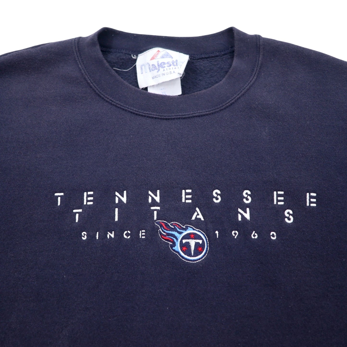 majestic USA製 90年代 NFL 刺繍 スウェット XL ネイビー コットン TENNESSEE TITANS