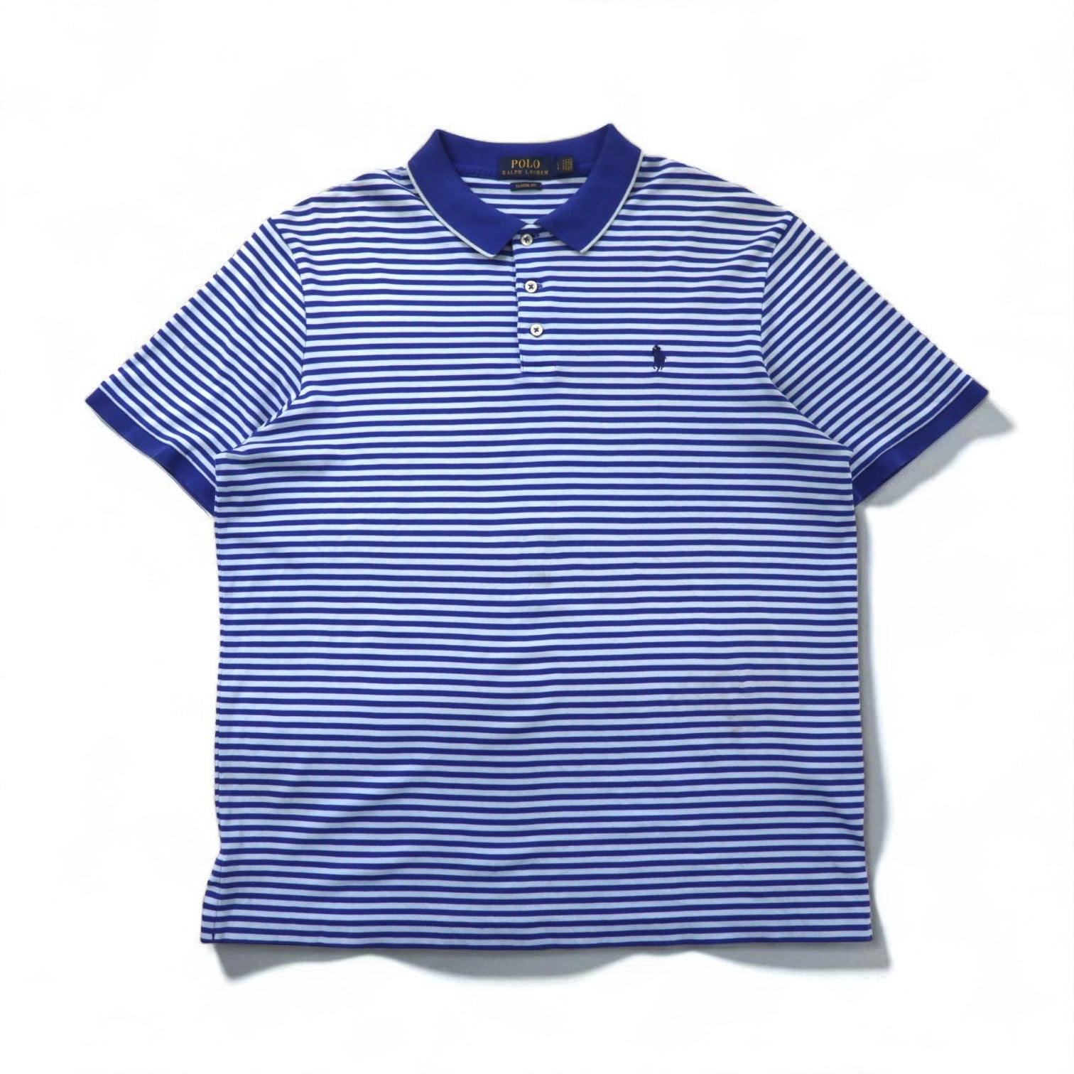 POLO RALPH LAUREN Classic Fit Striped Polo Shirt, Size L, Blue Cotton, Small Pony Embroidery