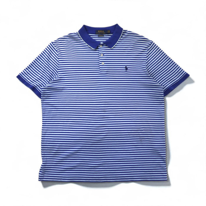 POLO RALPH LAUREN クラシックフィット ボーダー ポロシャツ L ブルー  コットン スモールポニー刺繍