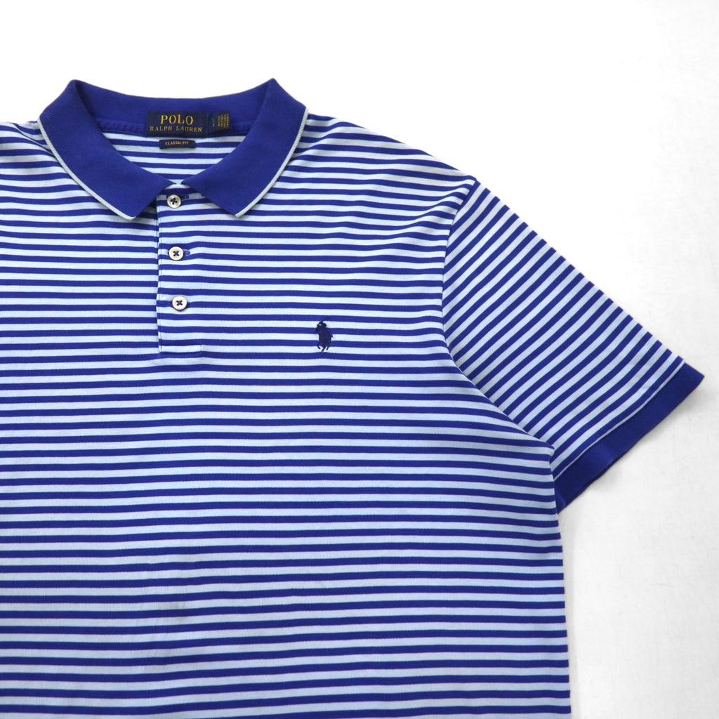 POLO RALPH LAUREN Classic Fit Striped Polo Shirt, Size L, Blue Cotton, Small Pony Embroidery
