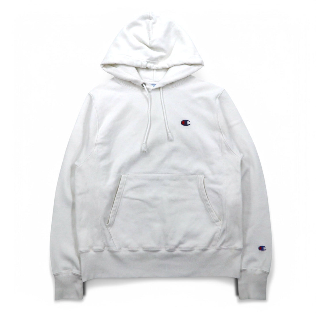 Champion Reverse Weave Pullover Hoodie L White Blue Single Tag Reprint Made in Honduras