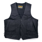 90s UNIK Leather Apparel Leather Vest Biker Vest XL Black Snap Button Lace-up