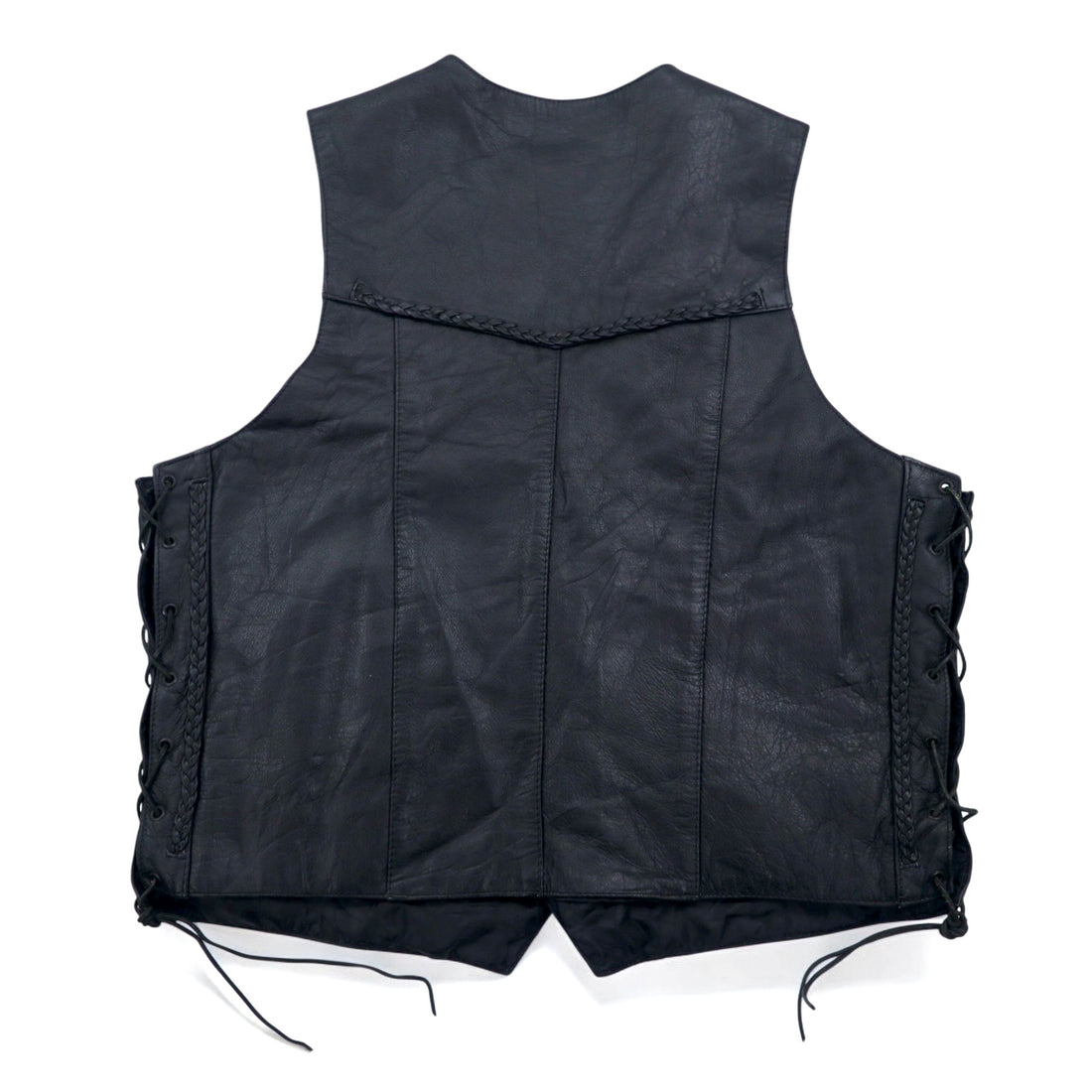 90年代 UNIK Leather Apparel レザーベスト バイカーベスト XL ブラック スナップボタン レースアップ 編み上げ