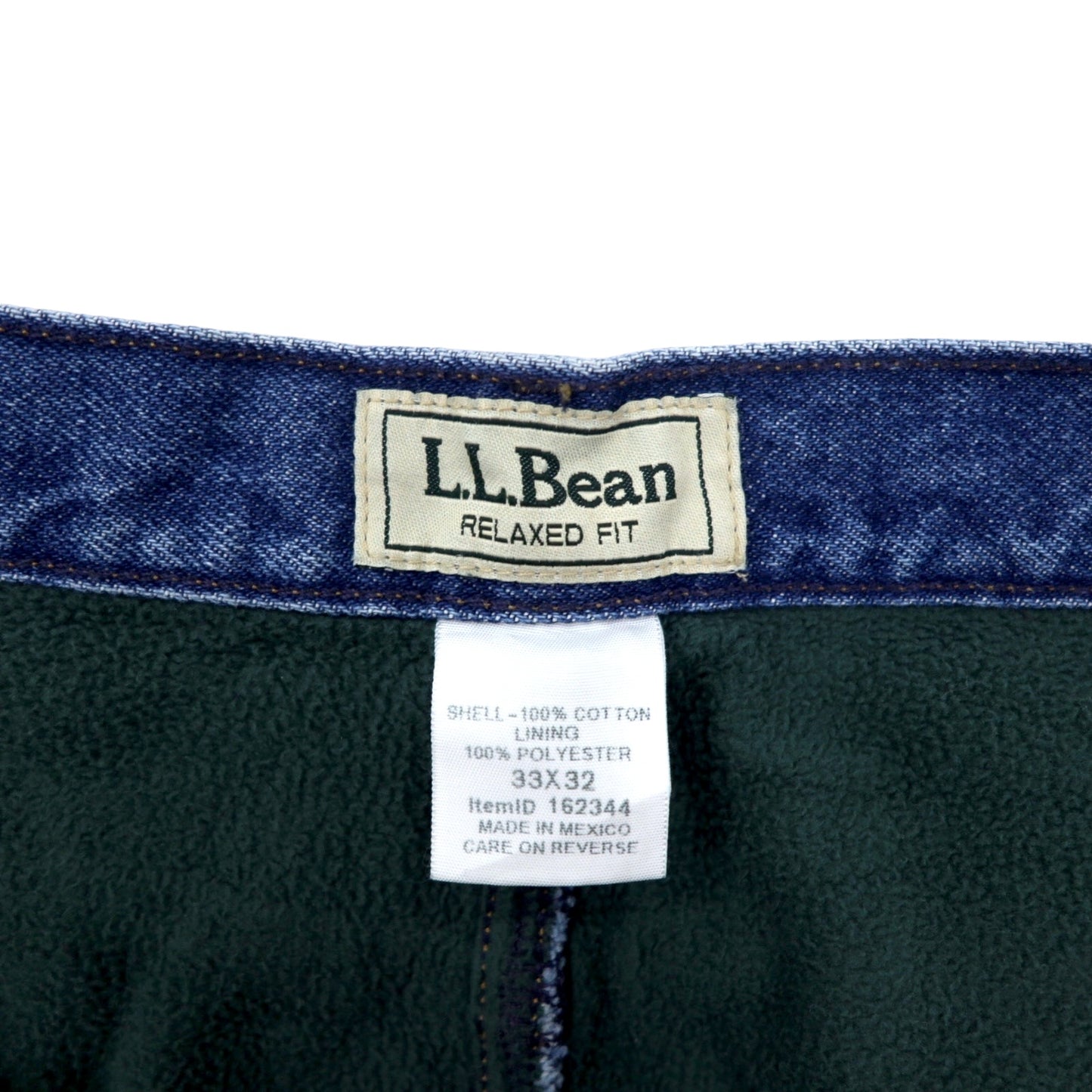 L.L.Bean 裏地フリース デニムパンツ 33 ブルー コットン RELAXED FIT リラックスフィット 162344 メキシコ製