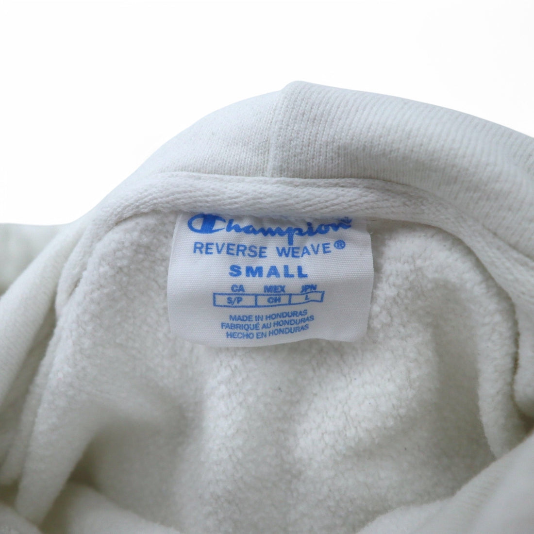 Champion Reverse Weave Pullover Hoodie L White Blue Single Tag Reprint Made in Honduras