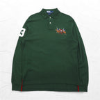 Polo by Ralph Lauren Long Sleeve Polo Shirt Rugby Shirt L Green Pique CUSTOM FIT Embroidery Numbering